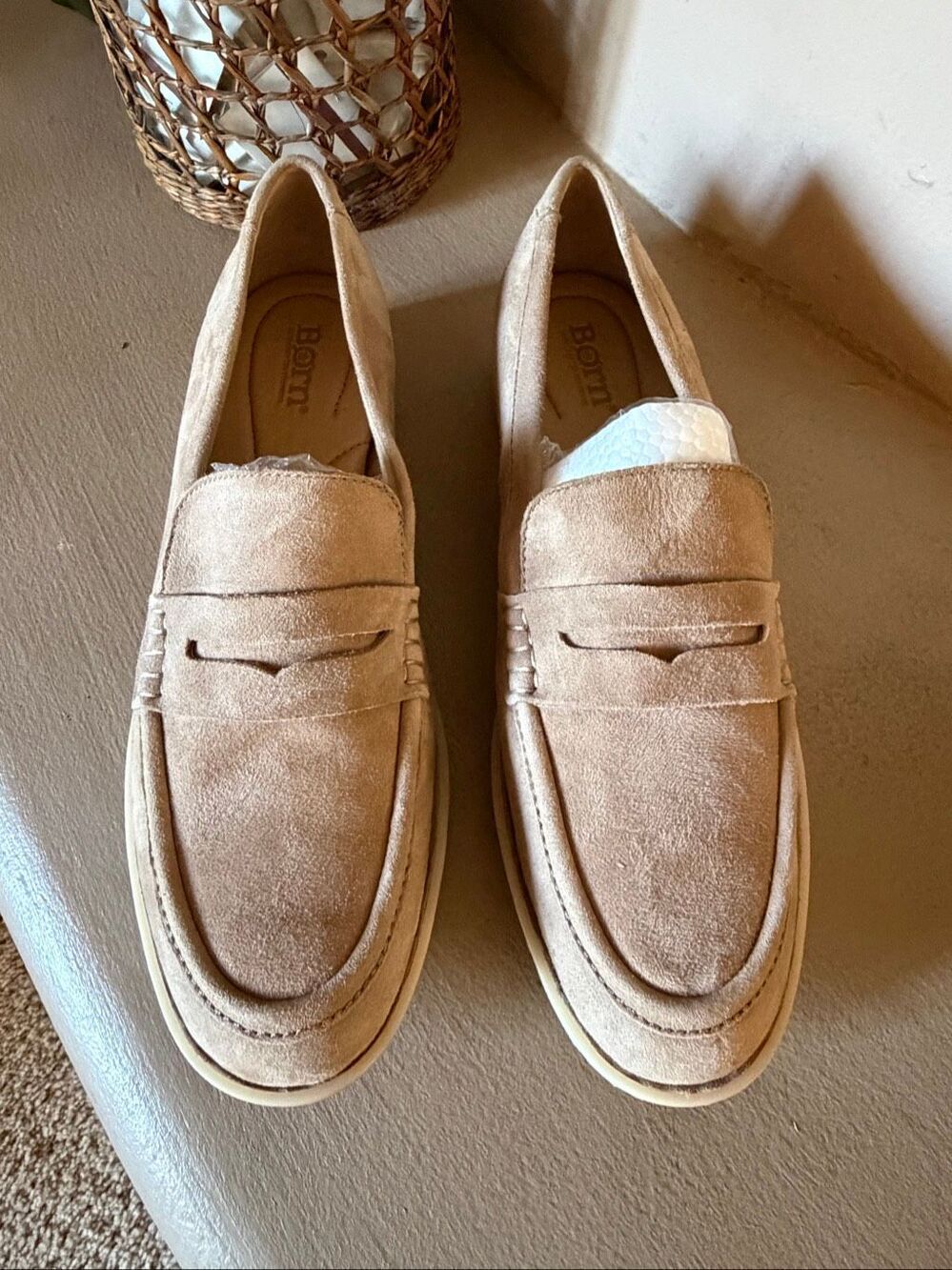 New unworn Born suede penny loafers